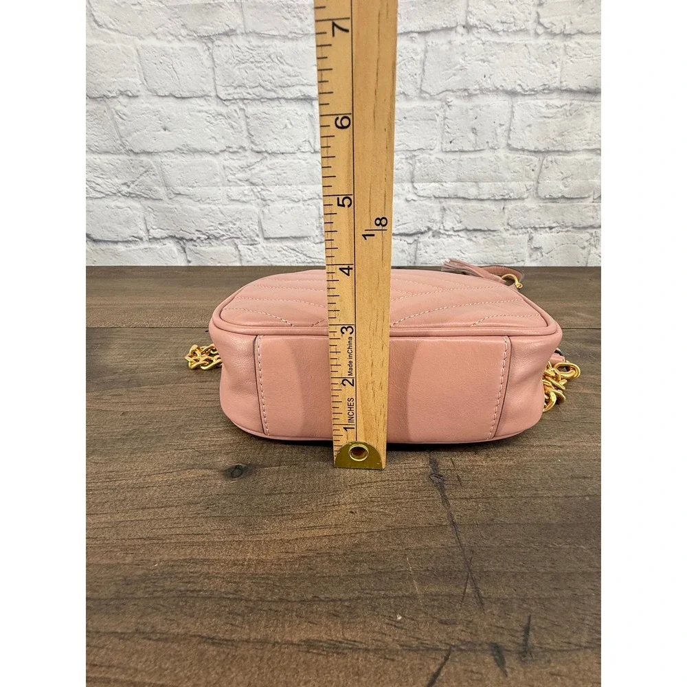 Tory Burch Kira Chevron Small Camera Bag Pink Moon Quilted Leather Crossbody